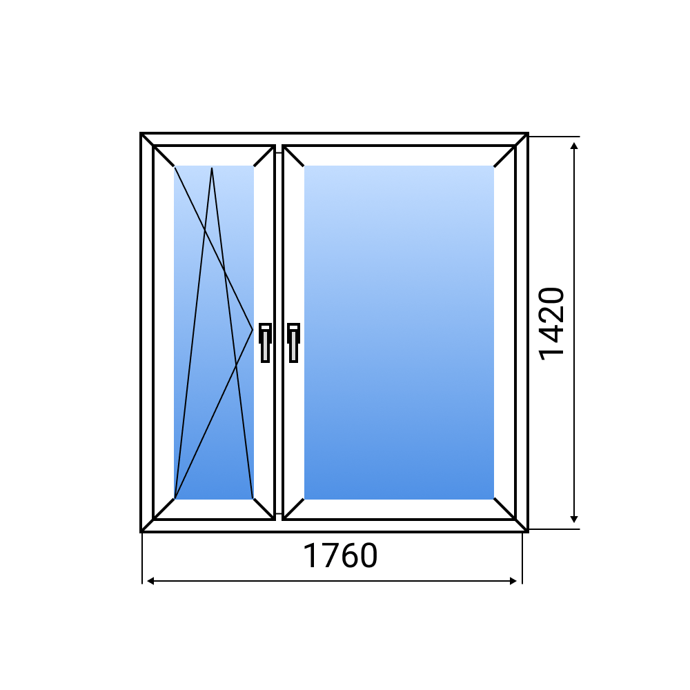 Двухстворчатое окно 1760х1420 BRUSBOX AERO 60